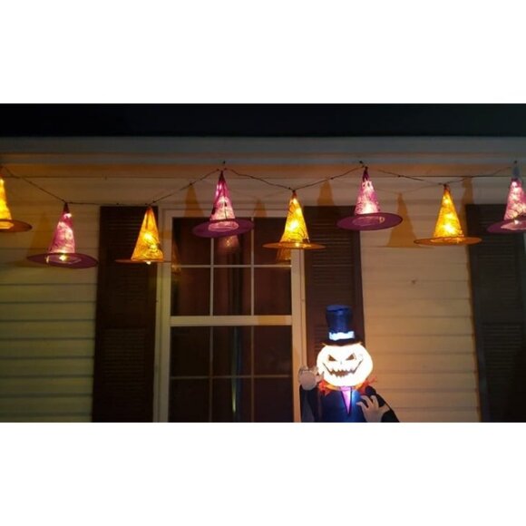 Halloween Decorations 8 Pcs Lighted Hanging Witch Hats, Remote Control - Picture 1 of 2